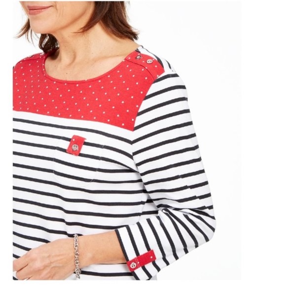 Karen Scott Sport Colorblocked Striped Top - Picture 2 of 7